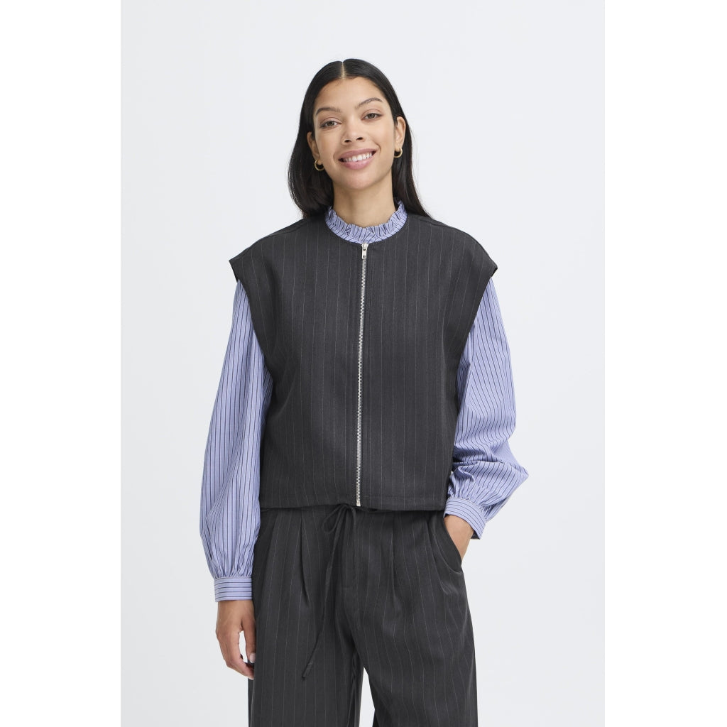 B.young Dame Vest Byxdayo - Dark Grey Pinstripes