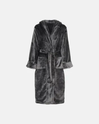 Lang Badekåbe Med Hætte | 100% Polyester | Grå