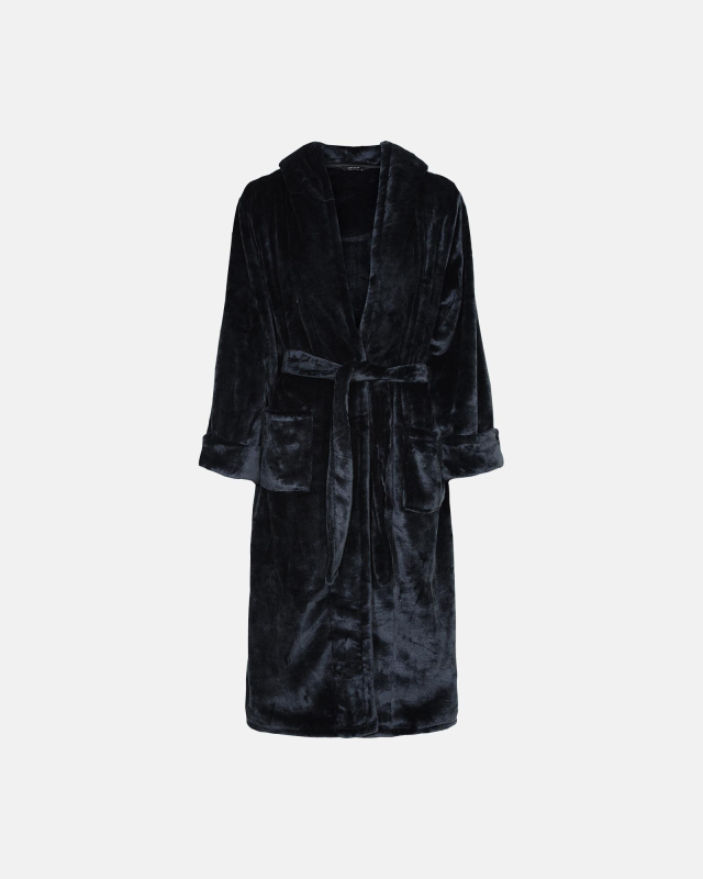 Lang Badekåbe Med Hætte | 100% Polyester | Sort