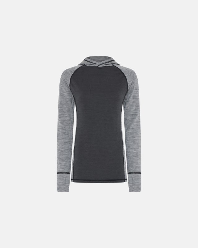 Langærmet T-shirt Med Hætte | 100 % Merino Uld | Grå