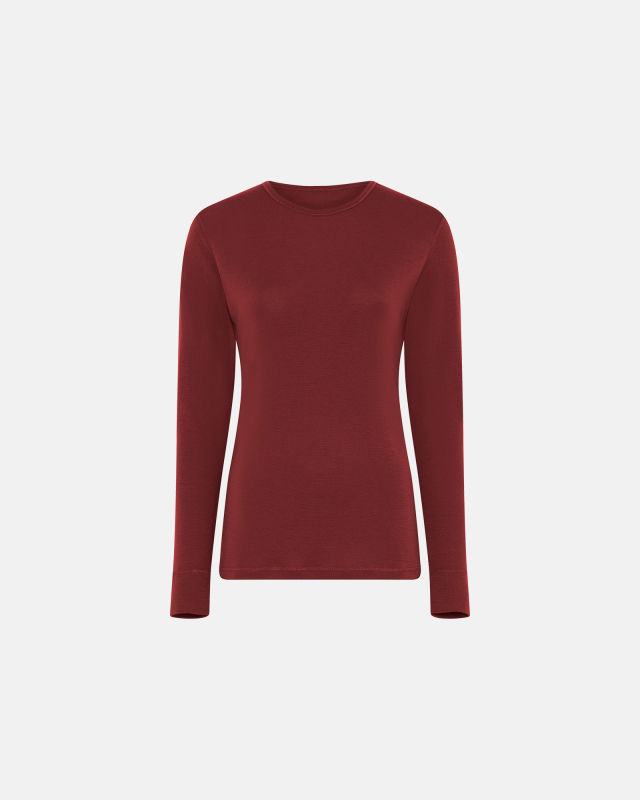 Langærmet T-shirt | 100% Merino Uld | Rød