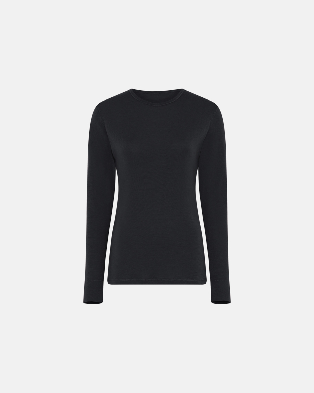 Langærmet T-shirt | 100% Merino Uld | Sort