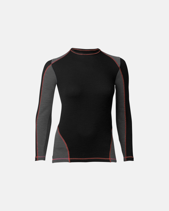 Langærmet T-shirt "dual Layer" | Uld | Sort