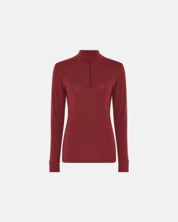 Langærmet T-shirt "half Zip" | 100% Merino Uld | Rød