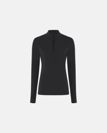 Langærmet T-shirt "half Zip" | 100% Merino Uld | Sort
