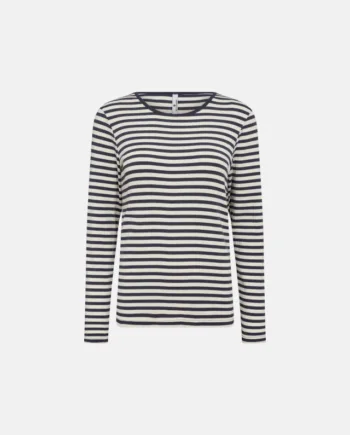 Langærmet T-shirt "rib" | Bambusviskose | Blåstribet