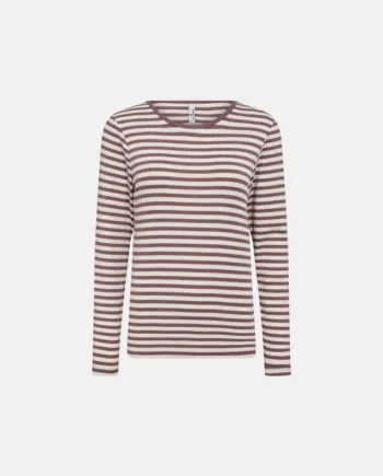 Langærmet T-shirt "rib" | Bambusviskose | Mørk Rosastribet