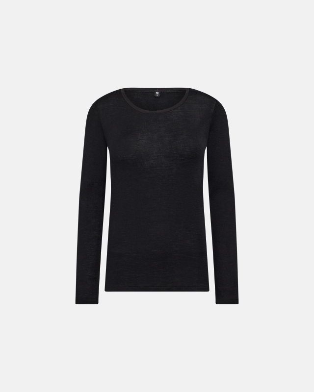 Langærmet T-shirt | 100% Uld | Sort