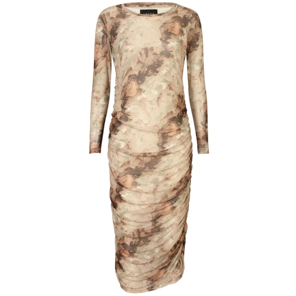 Libertã Dame Kjole Mesh Ls Long Dress - Brown Gold Marble