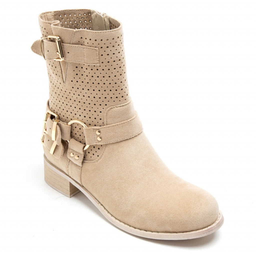 Malou Dame Bikerstøvler 9636a - Beige