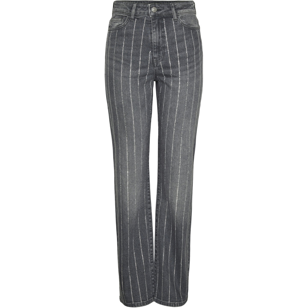 Pieces Dame Bukser Pcsiffi - Grey Denim Rhinestone