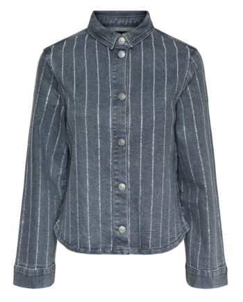 Pieces Dame Skjorte Pcsiffi - Grey Denim Rhinestone