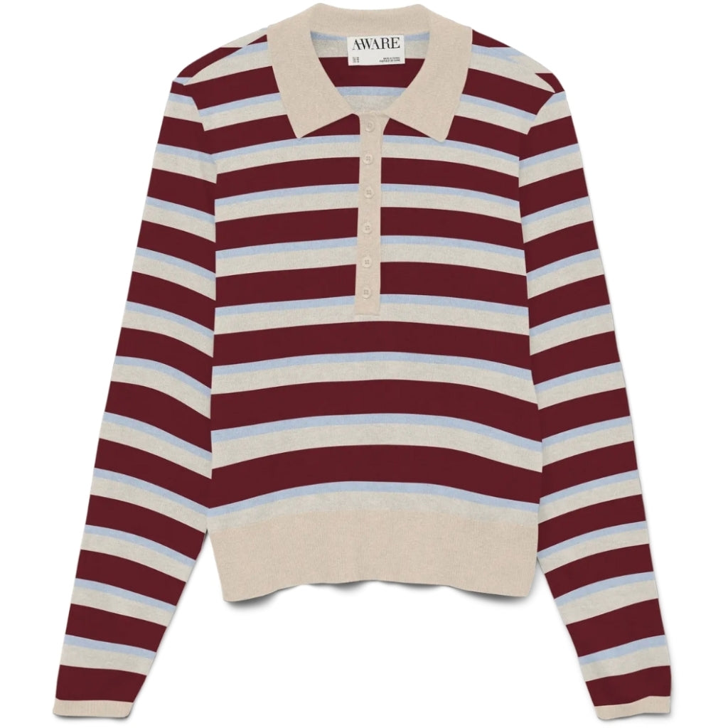 Vero Moda Dame Polo Awsikita - Birch Stripes Zinfandel