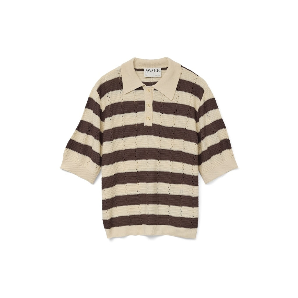 Vero Moda Dame Polo Vmrandi - Macadamia Stripes