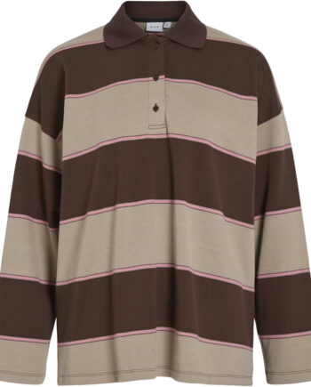 Vila Dame Polo Vibalo - Coffee Bean Stripes Pink + Beige