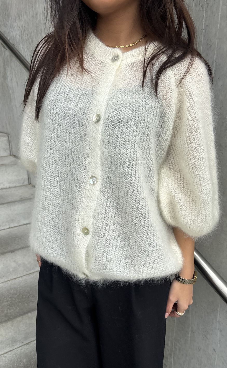 Black Colour Cardigan - Bjoerk Patent - Off White