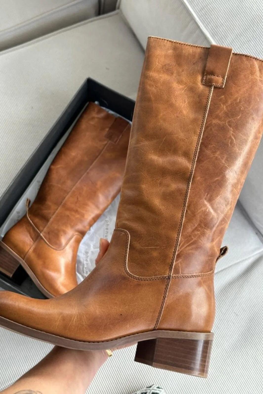 Phenumb Støvler Martina Long Leather Cognac