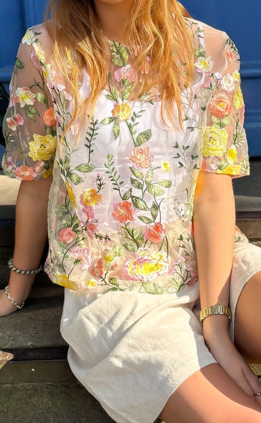 A-view Bluse - Fuschia - Sand/yellow