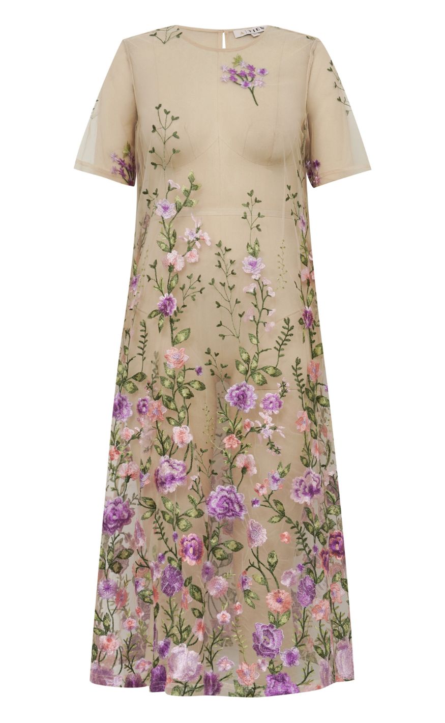 A-view Kjole - Fuschia Midi - Green/purple