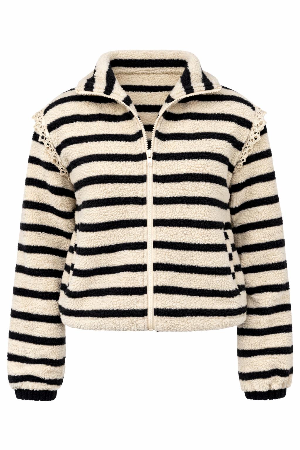 *aktiver Ikke* Say Ina Copenhagen Fleece Jakke - Fia - Beige W. Black Stripes