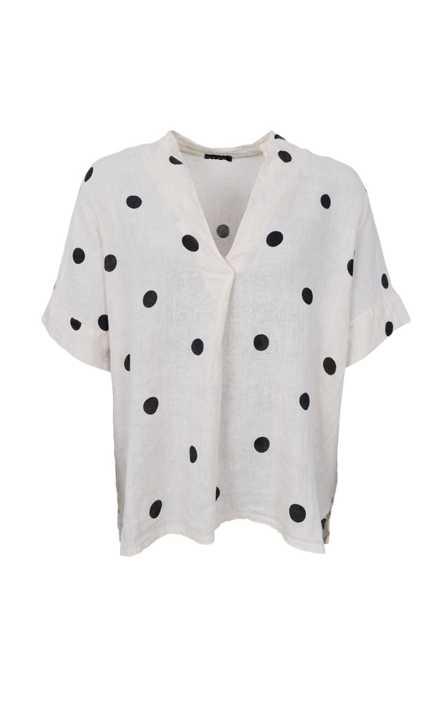 Black Colour Bluse - Melina Ss Linen - Dot