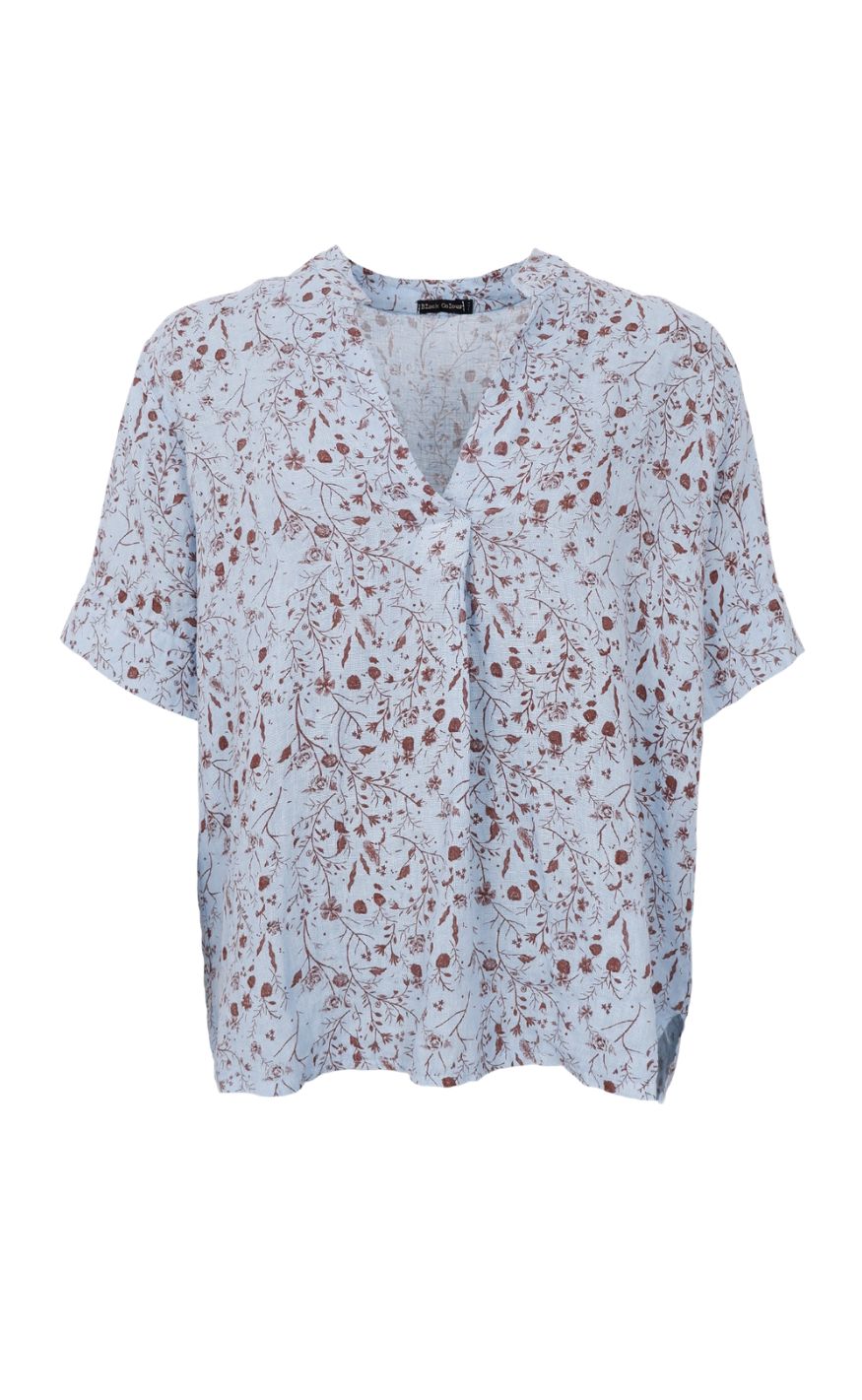 Black Colour Bluse - Melina Ss Linen - Floral