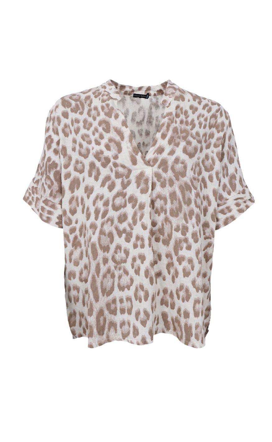 Black Colour Bluse - Melina Ss Linen - Nougat Leo