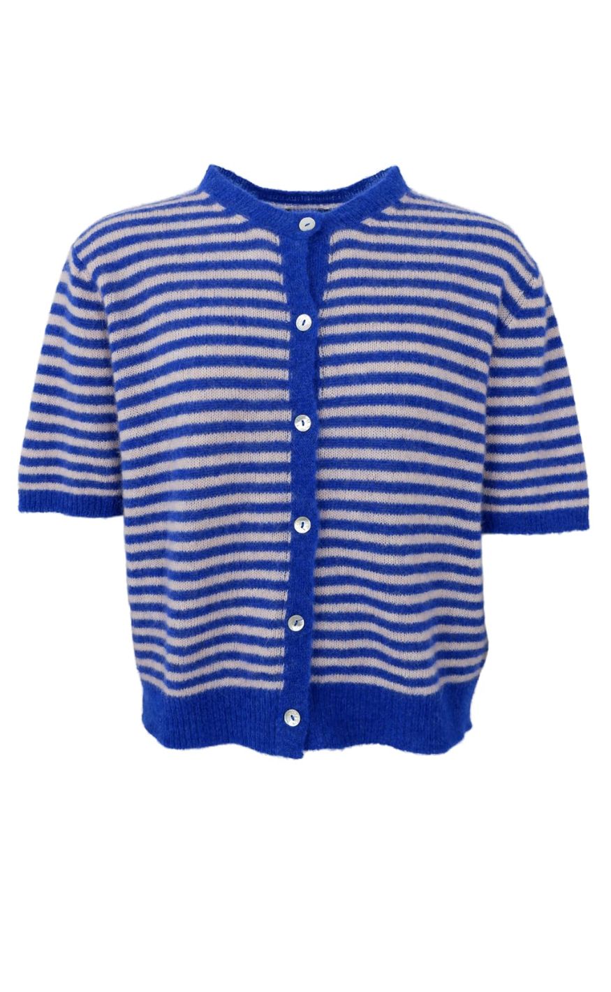 Black Colour Cardigan - Dell Striped Ss - Blue