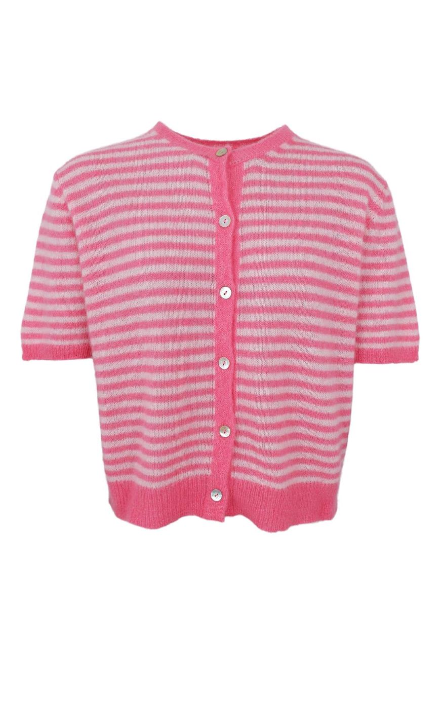 Black Colour Cardigan - Dell Striped Ss - Raspberry