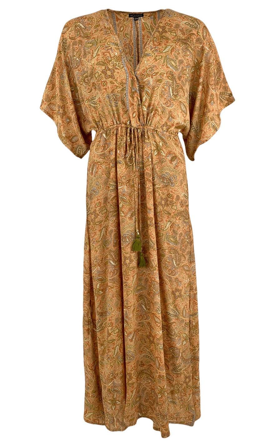 Black Colour - Luna Long V-neck Kjole - Peach Paisley