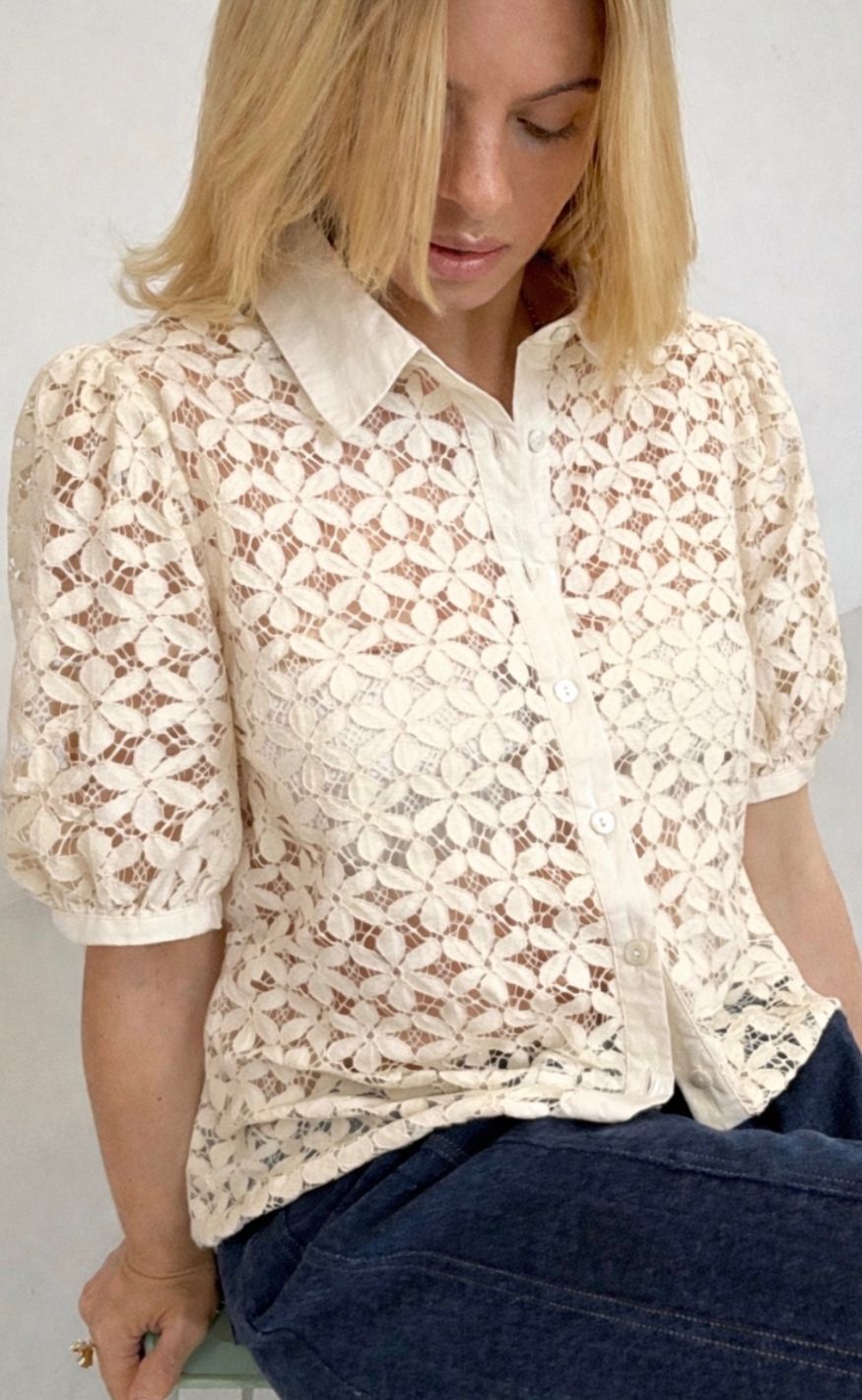 Continue Bluse - Charlotte Lace Ss - Off White