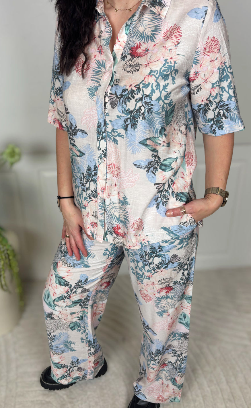 Culture Bukser - Lotus Greece - Whitecap/blue Leaf