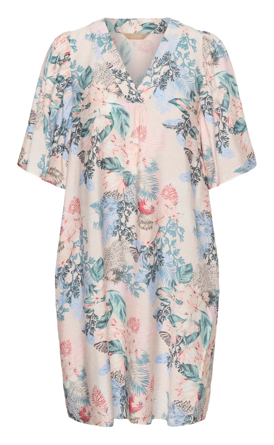 Culture Kjole - Lotus Greece Short - Whitecap/blue Leaf
