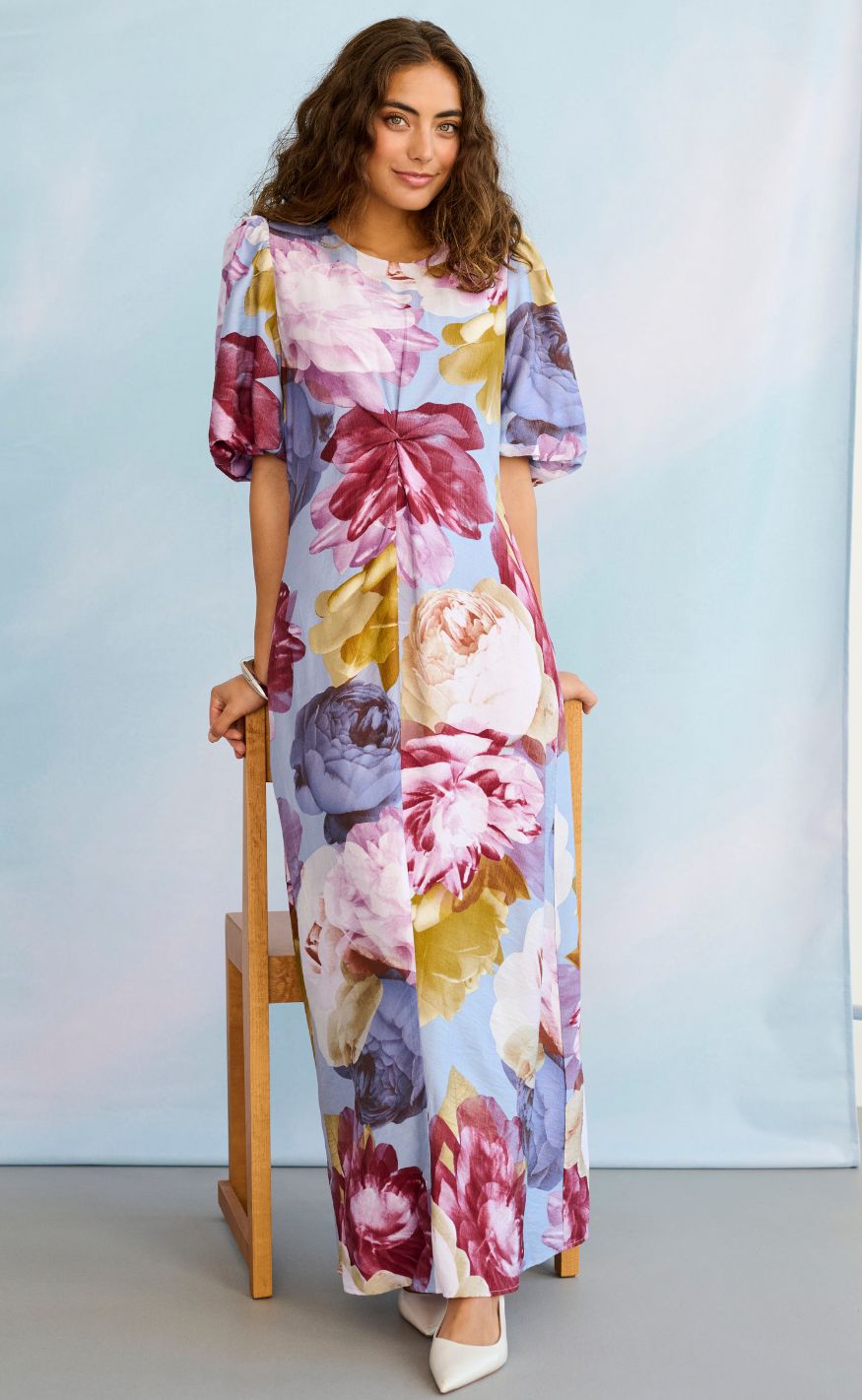 Culture Kjole - Magna Greece - Blue//pink/yellow Flower