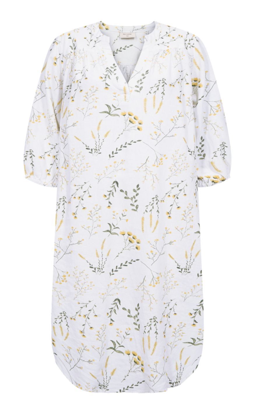 Freequent Kjole - Laluna Print - Brilliant White W. Golden Haze