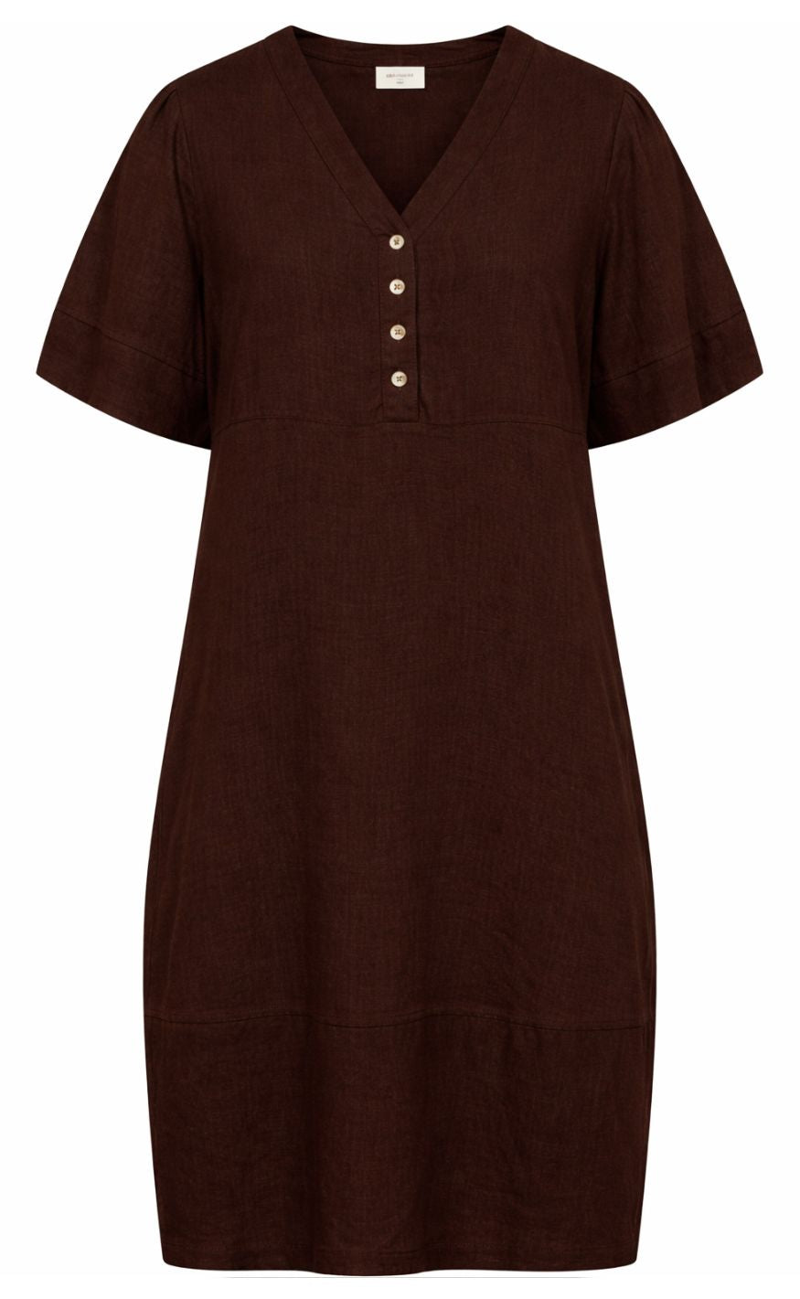 Freequent Kjole - Lava Ss V-neck - Coffee Bean