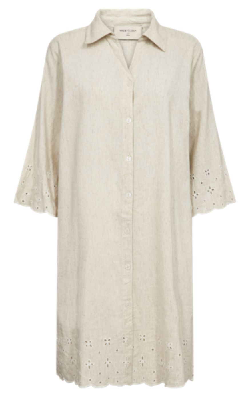 Freequent Kjole - Linus Button Embroidery - Moonbeam Melange