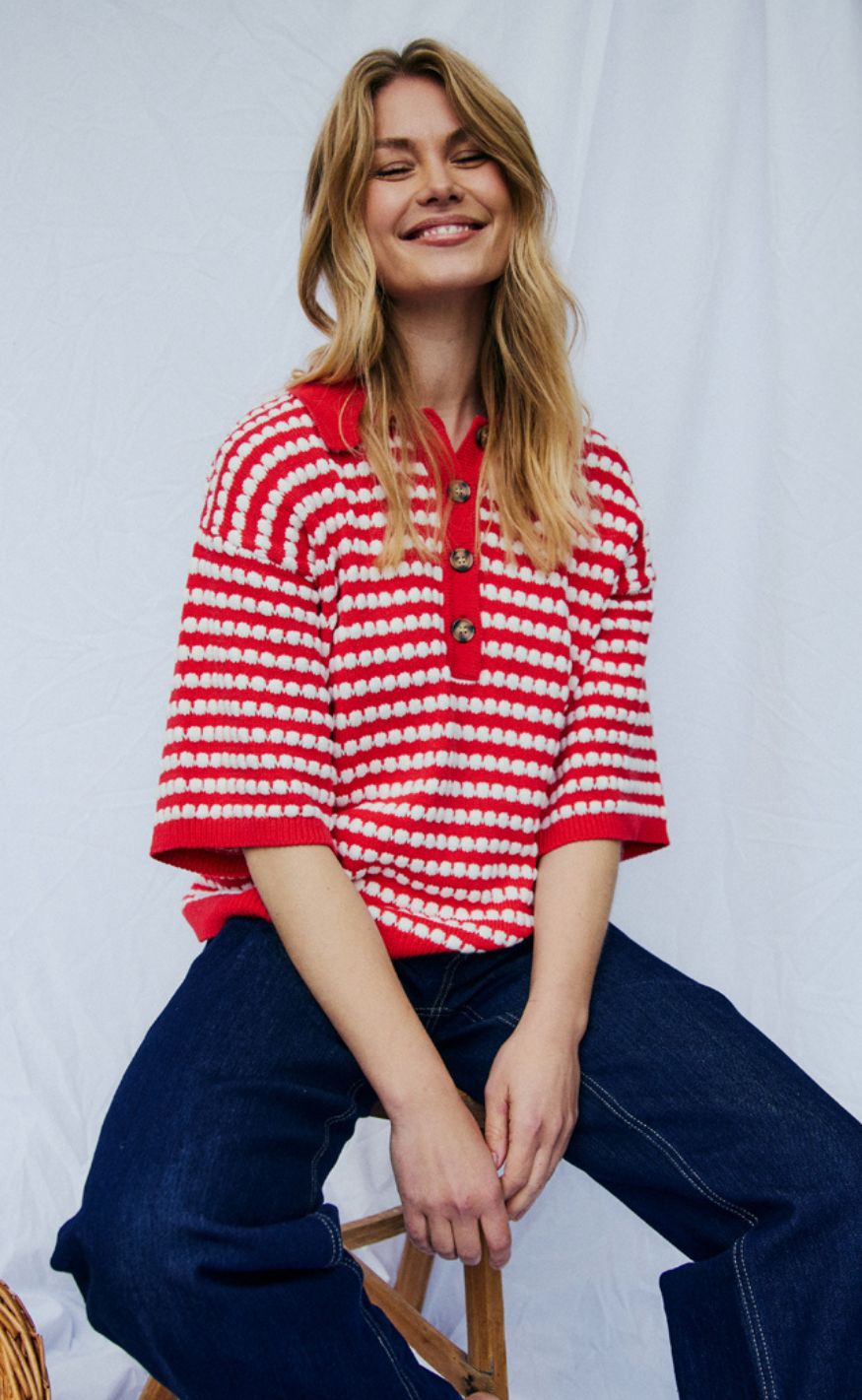 Freequent Pullover - Safir - True Red W. Star Off-white