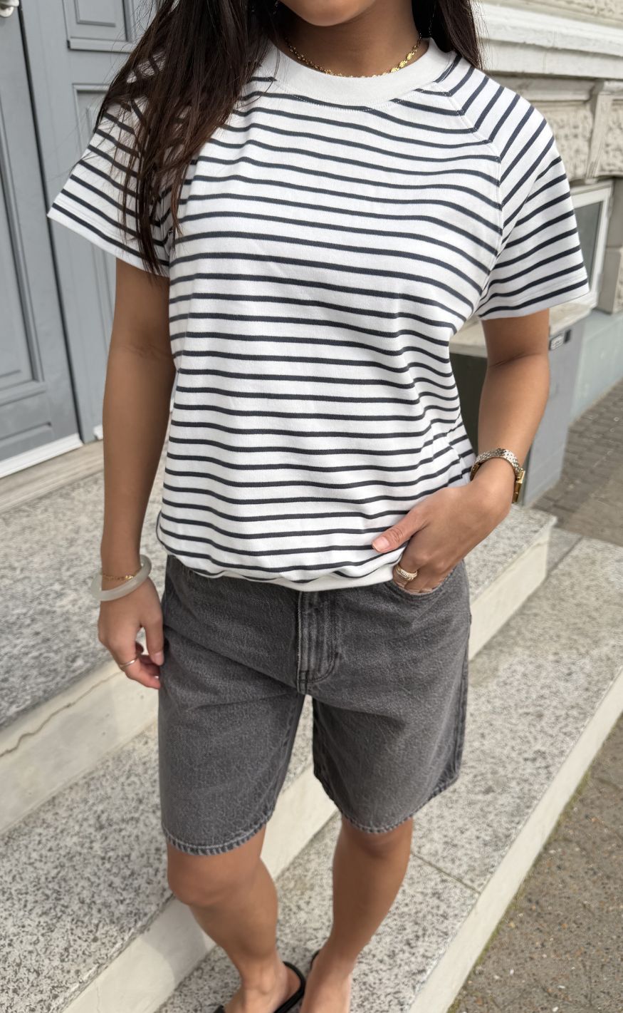 G-star T-shirt - Raglan R T Wmn - Lt Chalk/india Ink Stripe