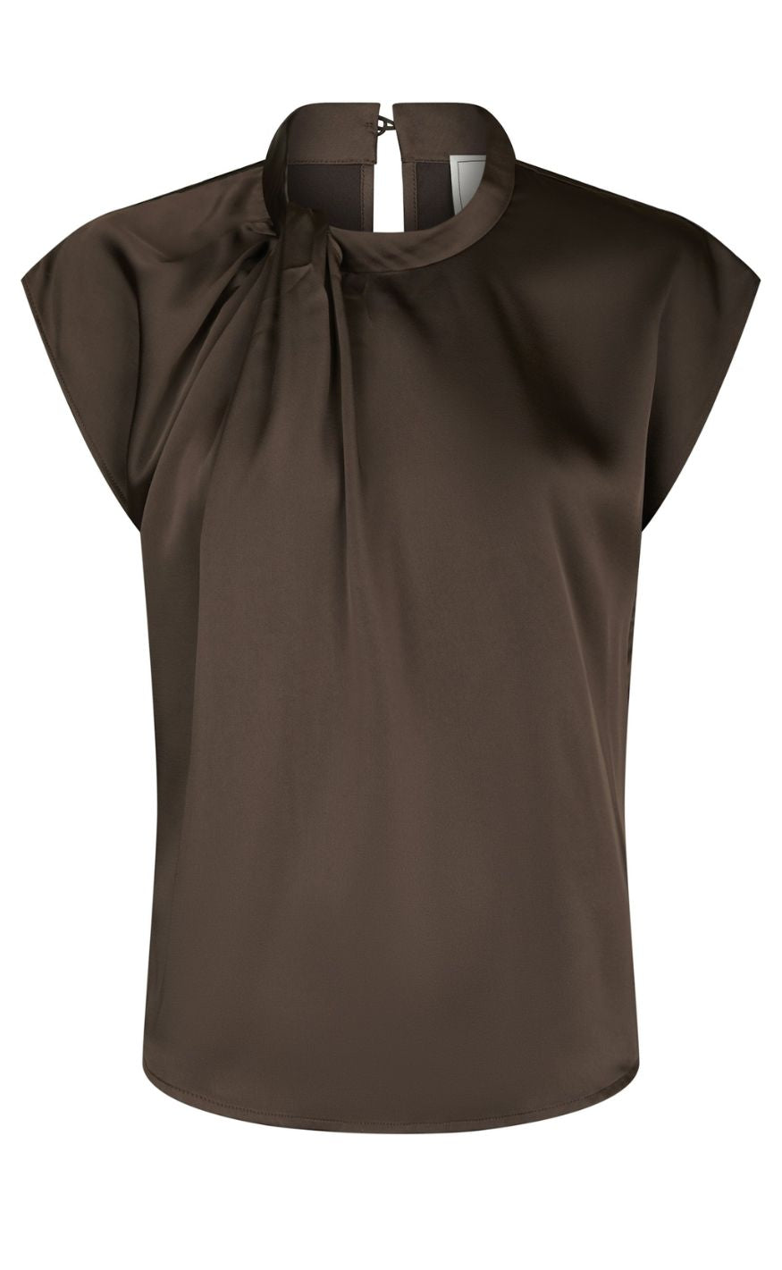 Neo Noir Bluse - Fleur Drapy Satin - Dark Brown
