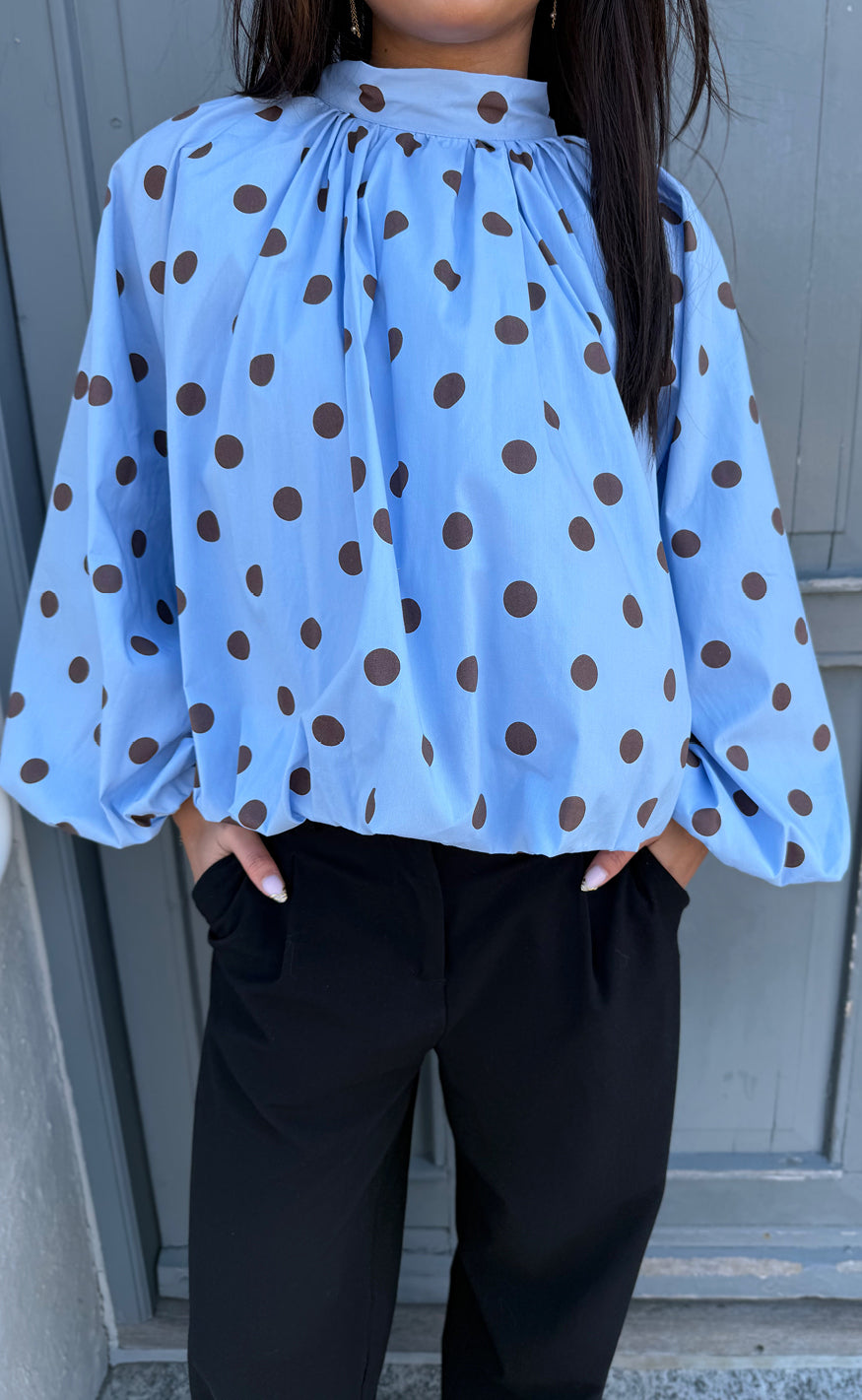 Say Ina Copenhagen Bluse - Diana Dot - Blue W. Brown Dots