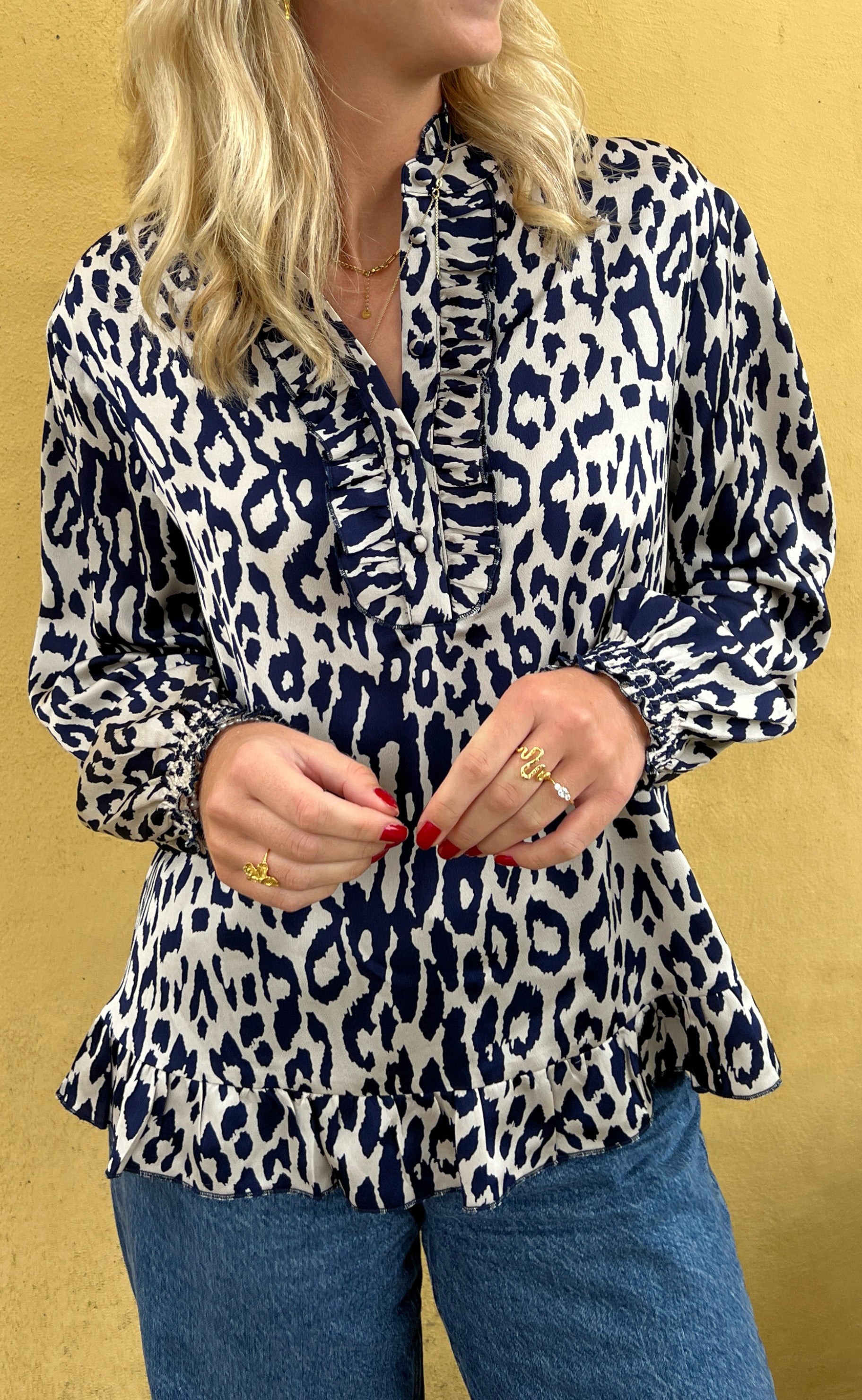 Say Ina Copenhagen Bluse - Pia - Navy Blue Leopard