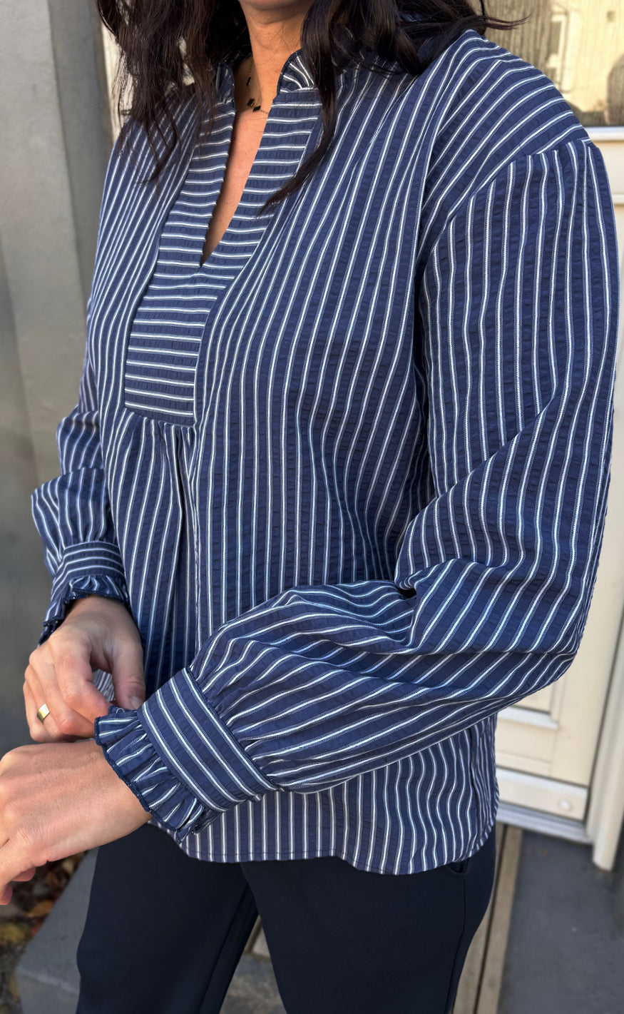 Say Ina Copenhagen Bluse - Winnie Ls - Navy Blue W. White Stripes