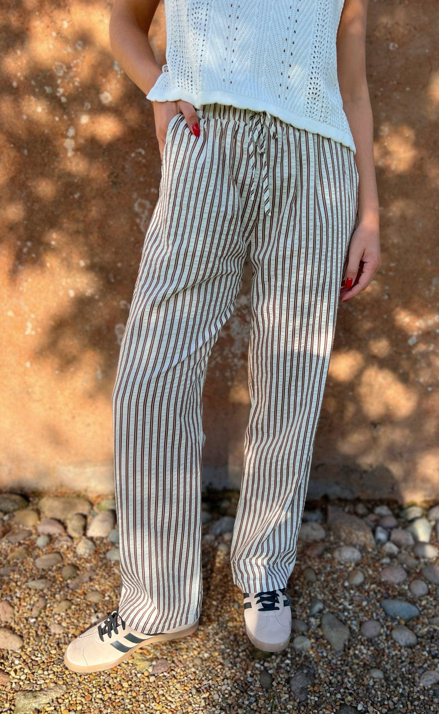 Say Ina Copenhagen Bukser - Liv - White / Brown Striped