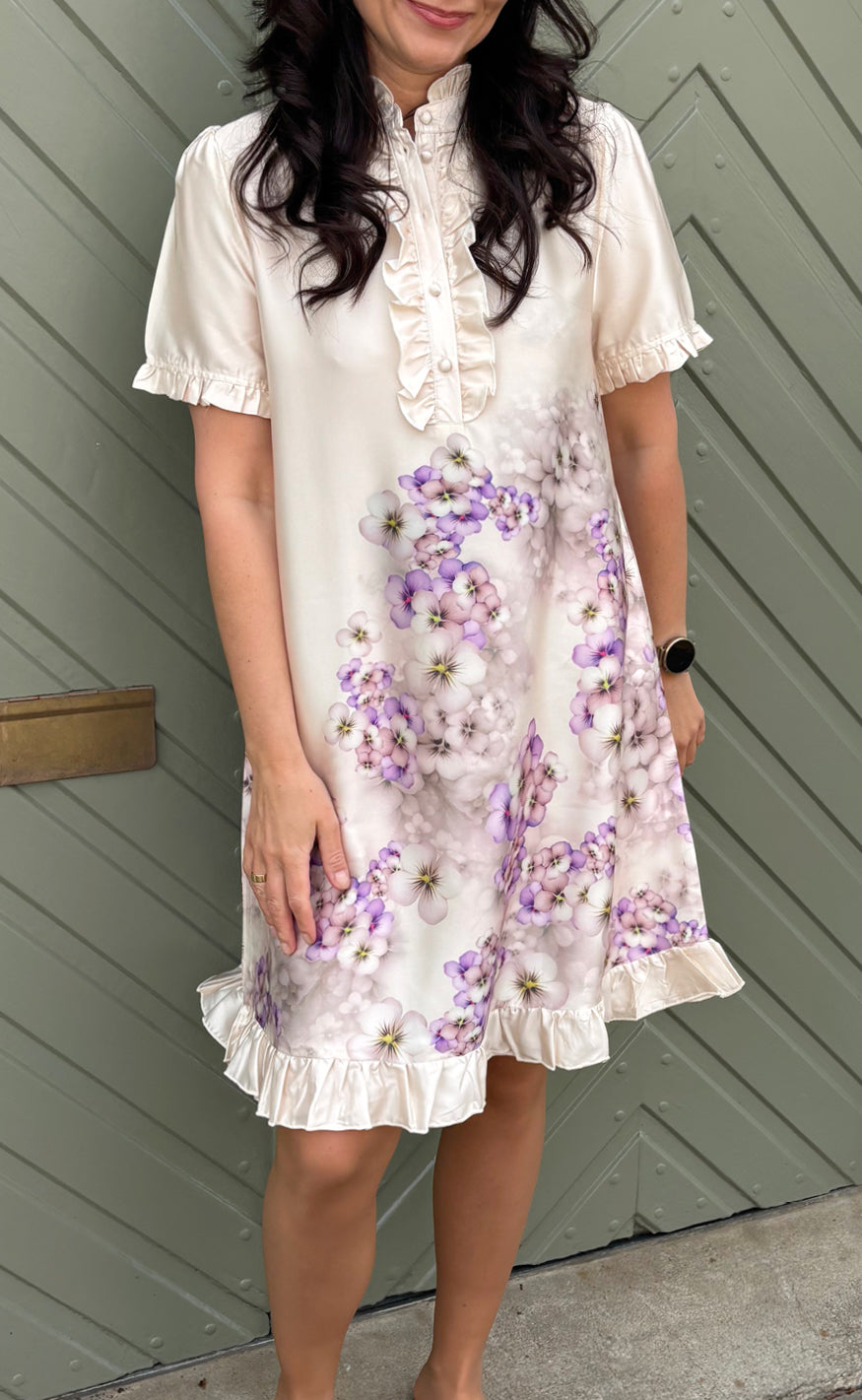 Say Ina Copenhagen Kjole - Philina - Creme W. Purple Flowers