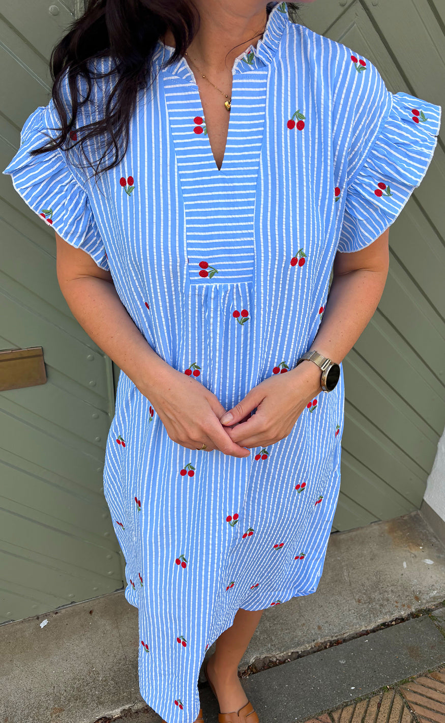 Say Ina Copenhagen Kjole - Winnie - Blue Striped W. Cherries
