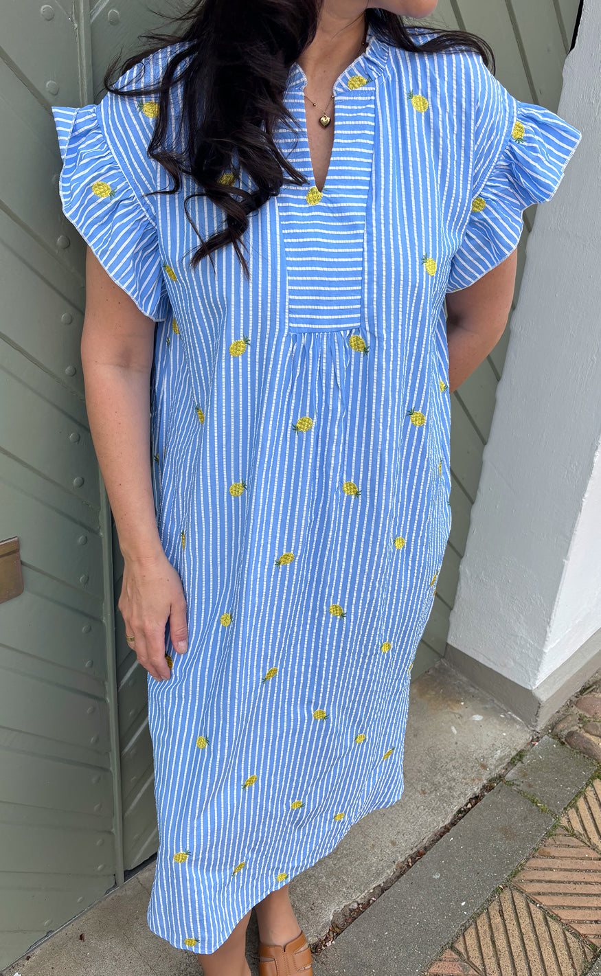 Say Ina Copenhagen Kjole - Winnie - Blue Striped W. Pineapple