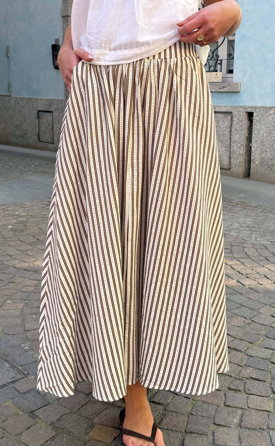 Say Ina Copenhagen Nederdel - Lucia - White / Brown Striped