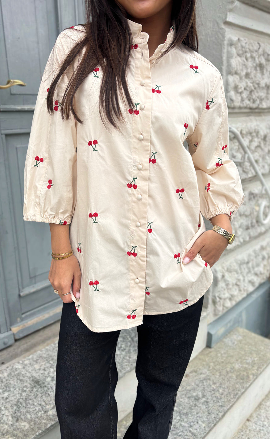 Say Ina Copenhagen Skjorte - Selma - Off White W. Cherry