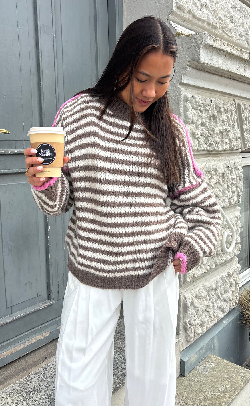Say Ina Copenhagen Strik - Sanna - Brown Striped W. Pink Details